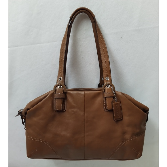 Coach Brown Soft Leather Double Handles Zipper Closure Satchel Shoulder Bag - Picture 14 of 16